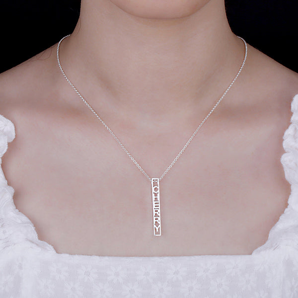 Personalized Sterling Silver Special 3D Bar Necklace