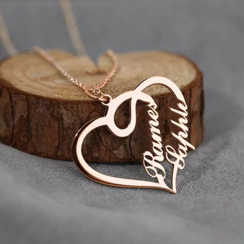 Personalized Stainless Steel Custom Double Heart Name Necklace - Premium name necklace from Gift Me A Break - Just $37.99! Shop now at giftmeabreak