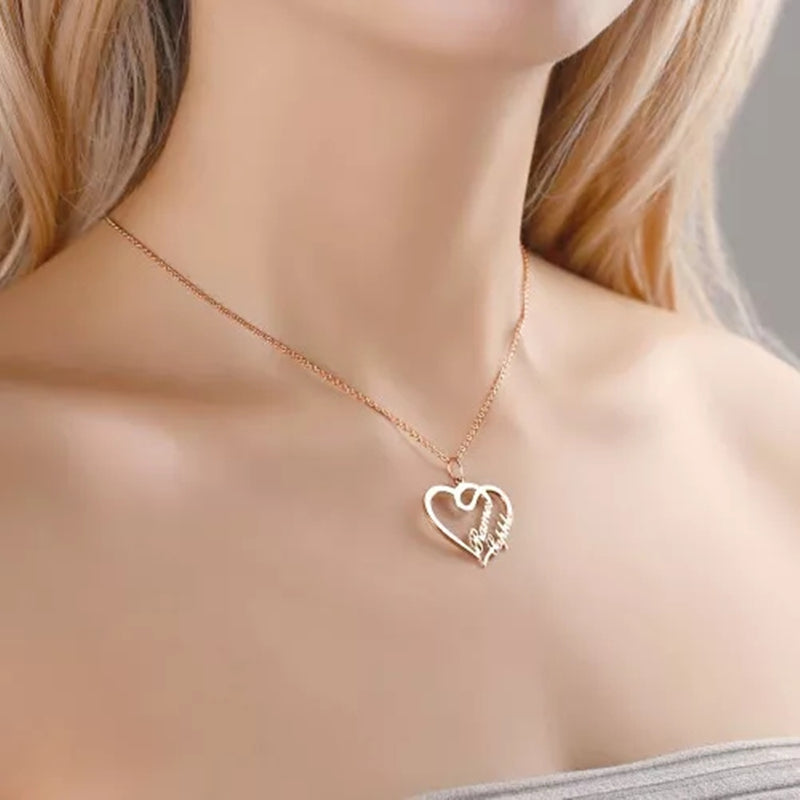 Personalized Stainless Steel Custom Double Heart Name Necklace - Premium name necklace from Gift Me A Break - Just $37.99! Shop now at giftmeabreak