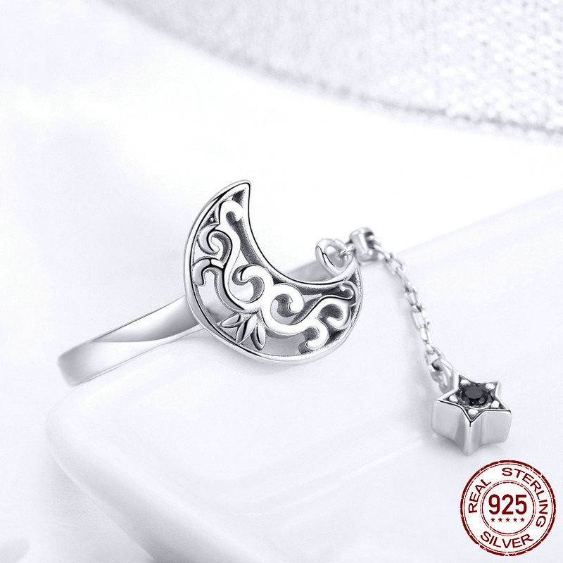 Sterling Silver Starlight Moon Scroll Design Open Ring - Premium women's ring from Gift Me A Break - Just $24.99! Shop now at giftmeabreak