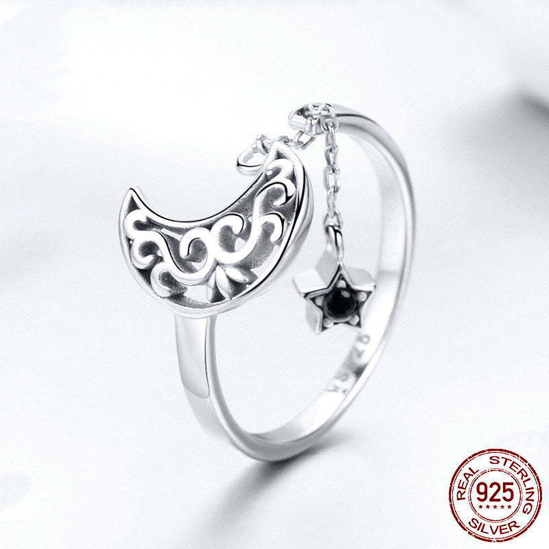 Sterling Silver Starlight Moon Scroll Design Open Ring - Premium women's ring from Gift Me A Break - Just $24.99! Shop now at giftmeabreak