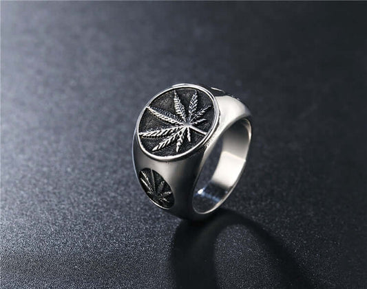 Men's New Hemp Leaf Cannabis Titanium Steel Retro Ring - Premium ring from Gift Me A Break - Just $35.99! Shop now at giftmeabreak
