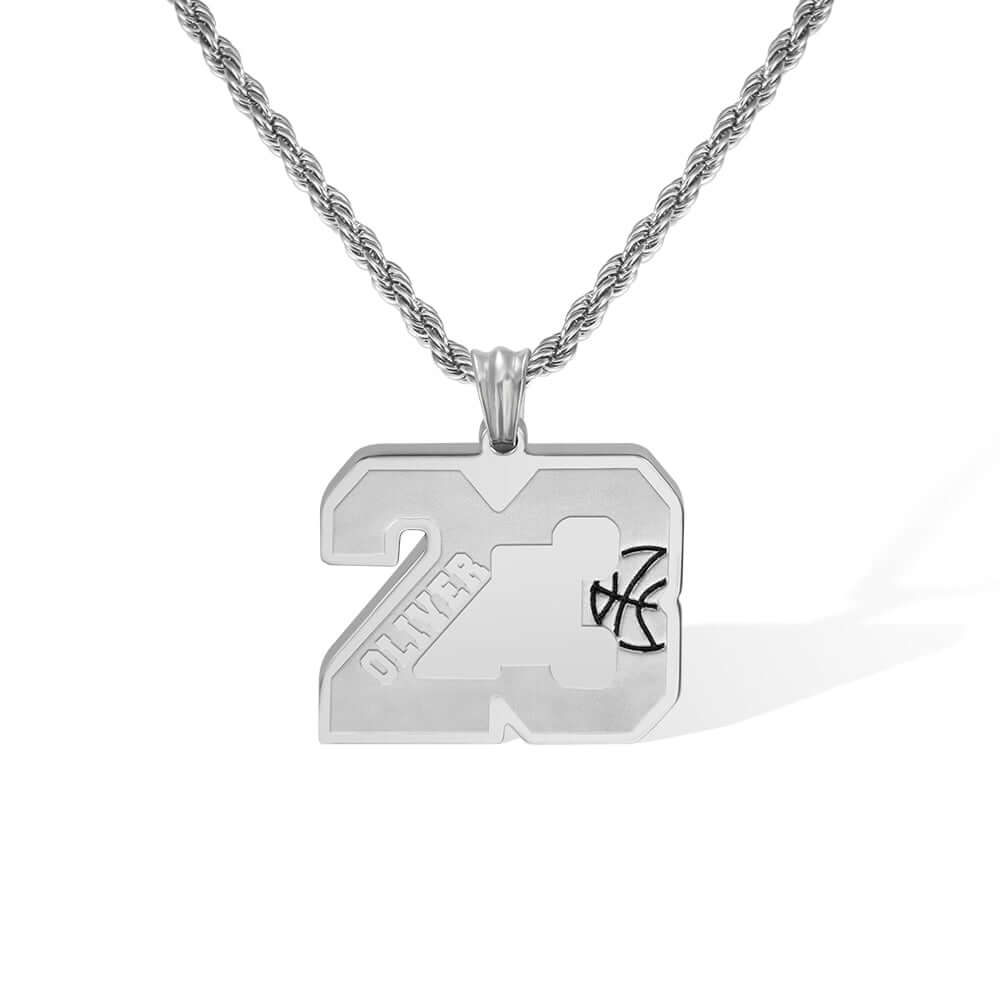 Custom Stainless Steel Basketball Number and Name Necklace