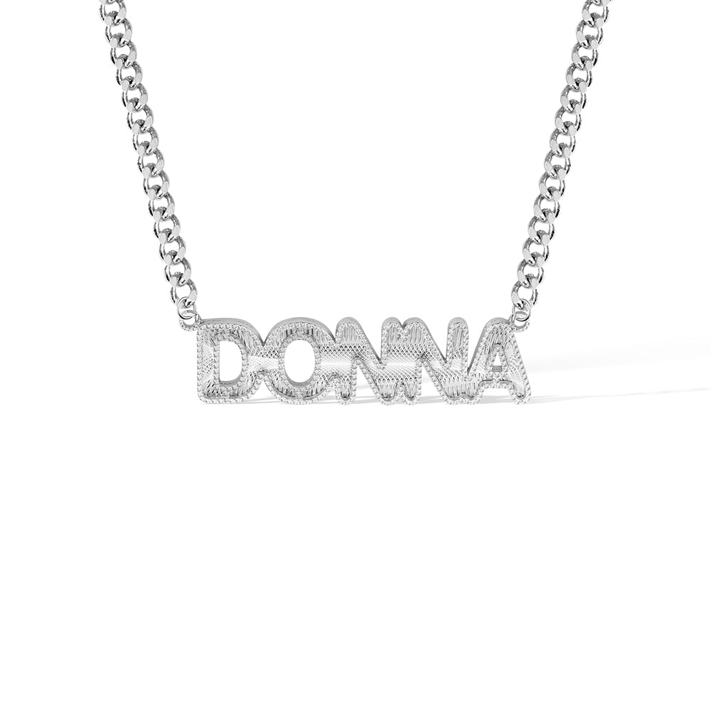 Custom Sterling Silver Name Necklace with Embroidery Texture