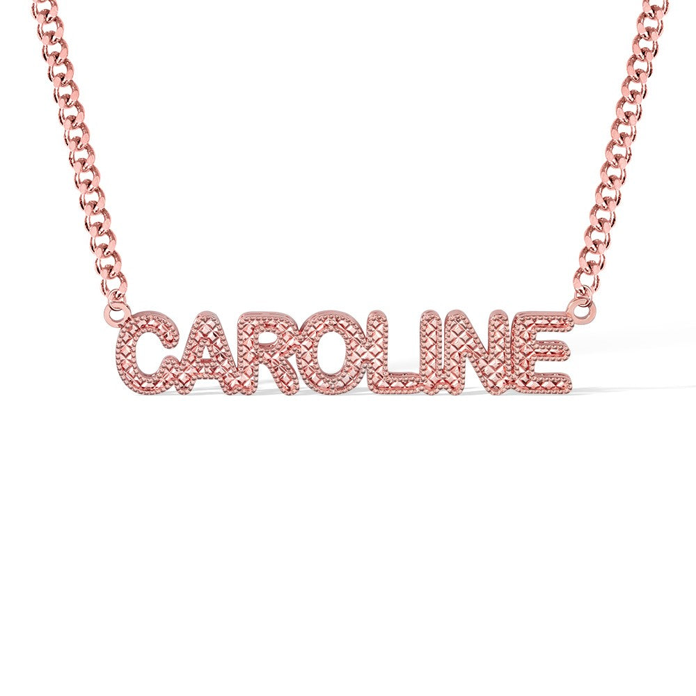 Custom Sterling Silver Name Necklace with Embroidery Texture