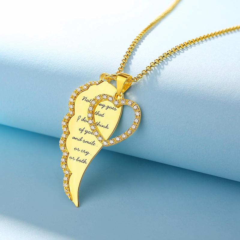 Personalized Sterling Silver Angel Wing Heart Necklace - Premium women's necklace from ideaplus - Just $54.99! Shop now at giftmeabreak
