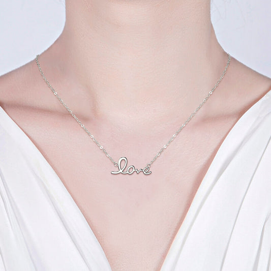 Sterling Silver 925 "Love" Word Pendant Necklace
