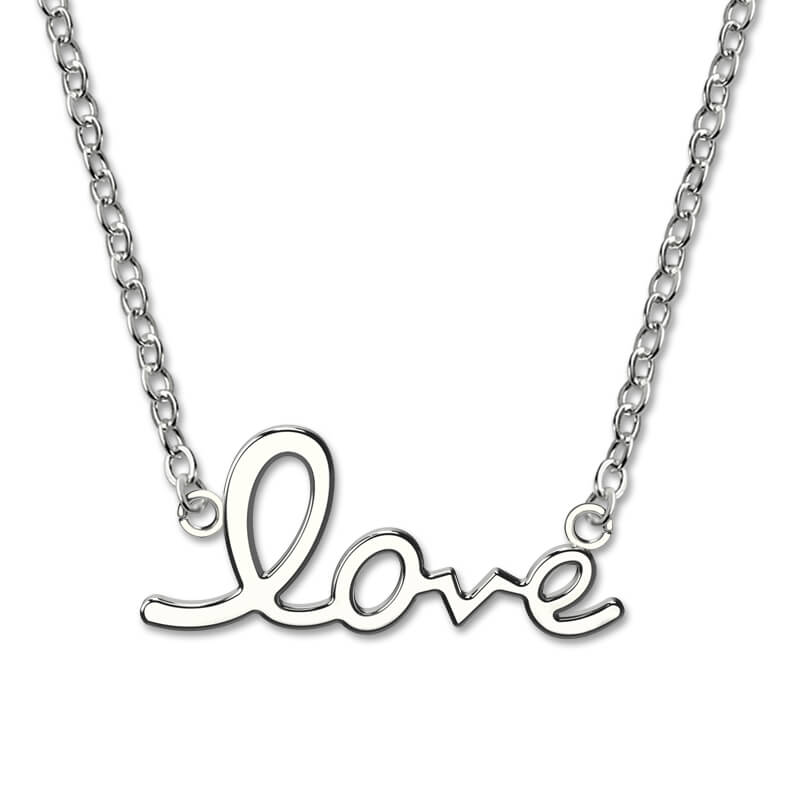 Sterling Silver 925 "Love" Word Pendant Necklace