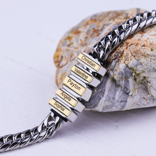 Personalized Men's Cuban Chain Bead Name Bracelet