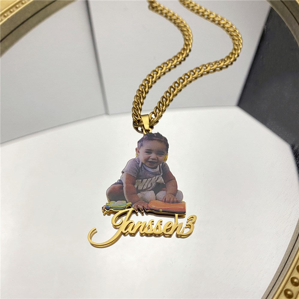 Personalized Stainless Steel Color Photo and Name Engraved Necklace - Premium necklace from CustomizingBox - Just $44.28! Shop now at giftmeabreak