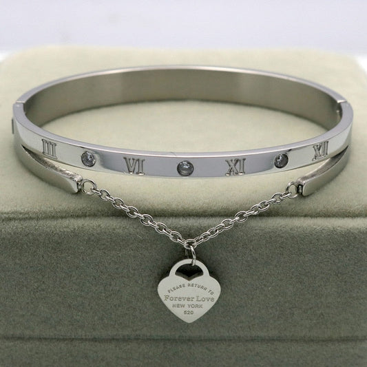 Personalized Stainless Steel Heart Chain Two Strand Bangle Bracelet - Premium bangle bracelet from giftmeabreak - Just $26.99! Shop now at giftmeabreak