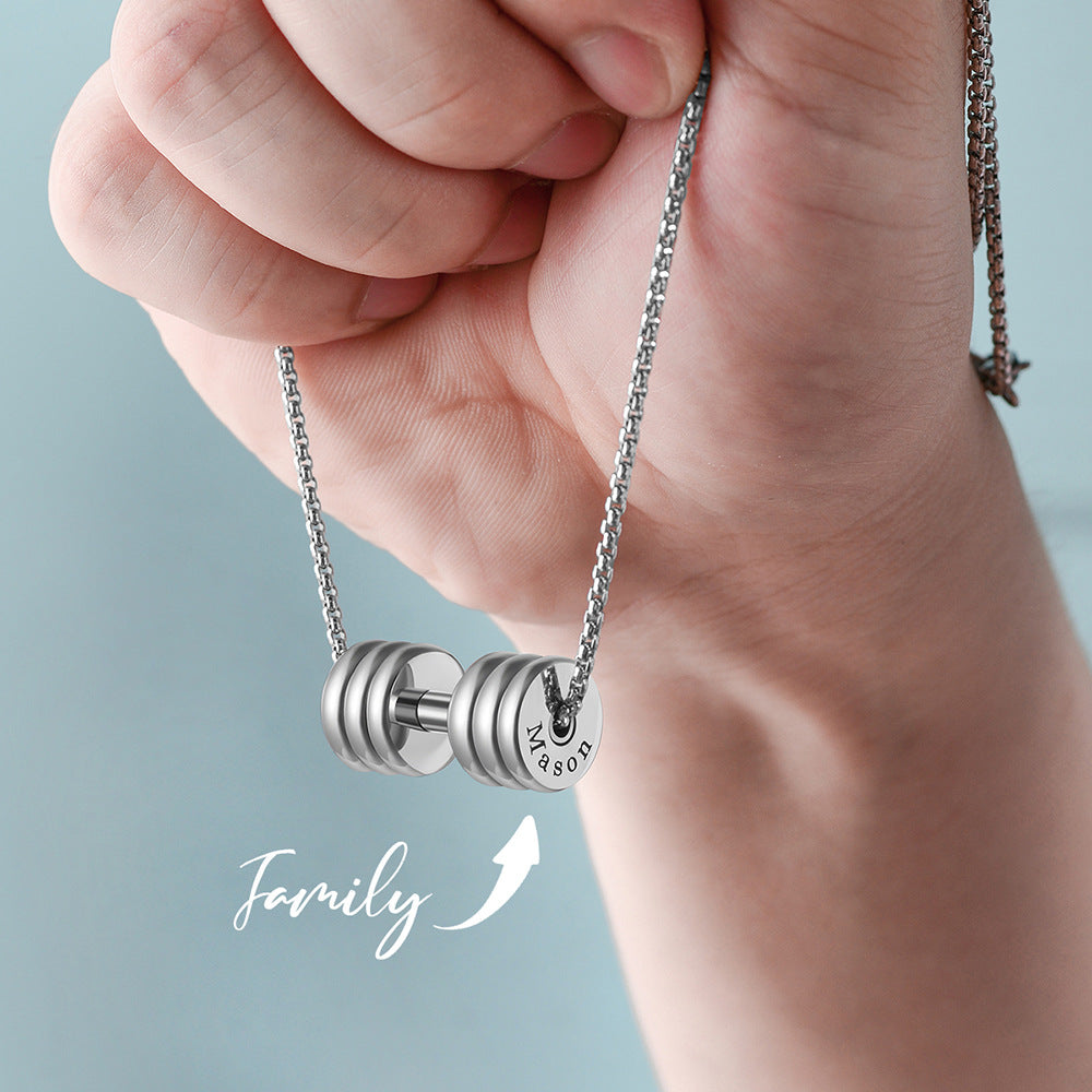 Personalized Stainless Steel Name Dumbbell Engraved Necklace - Premium men's necklace from Gift Me A Break - Just $27.70! Shop now at giftmeabreak