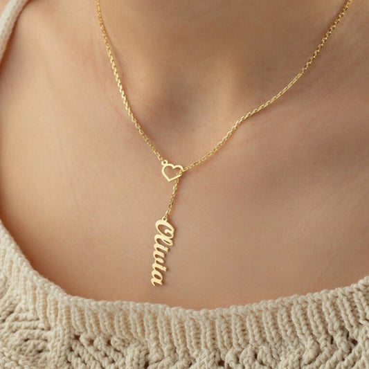 Personalized Vertical Name and Heart Necklace - Premium women's necklace from Gift Me A Break - Just $22.99! Shop now at giftmeabreak