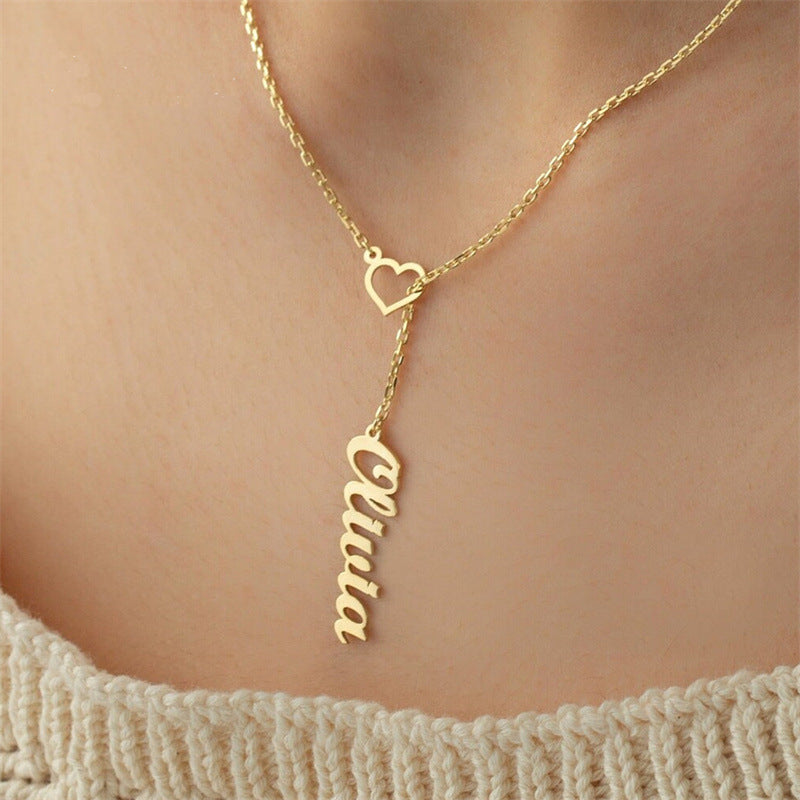 Personalized Vertical Name and Heart Necklace - Premium women's necklace from Gift Me A Break - Just $22.99! Shop now at giftmeabreak