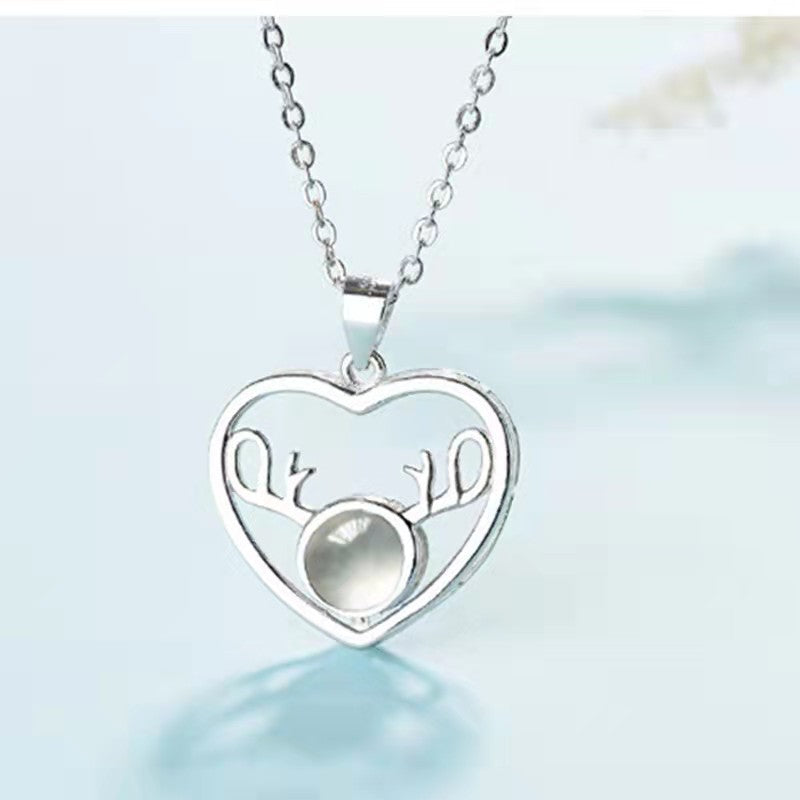 Womens Personalized Stainless Steel Photo Deer Projection Necklace