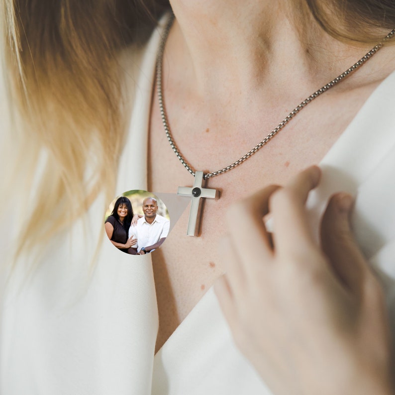 Personalized Picture Projection Cross Necklace| - Premium necklace from giftmeabreak - Just $25.84! Shop now at giftmeabreak