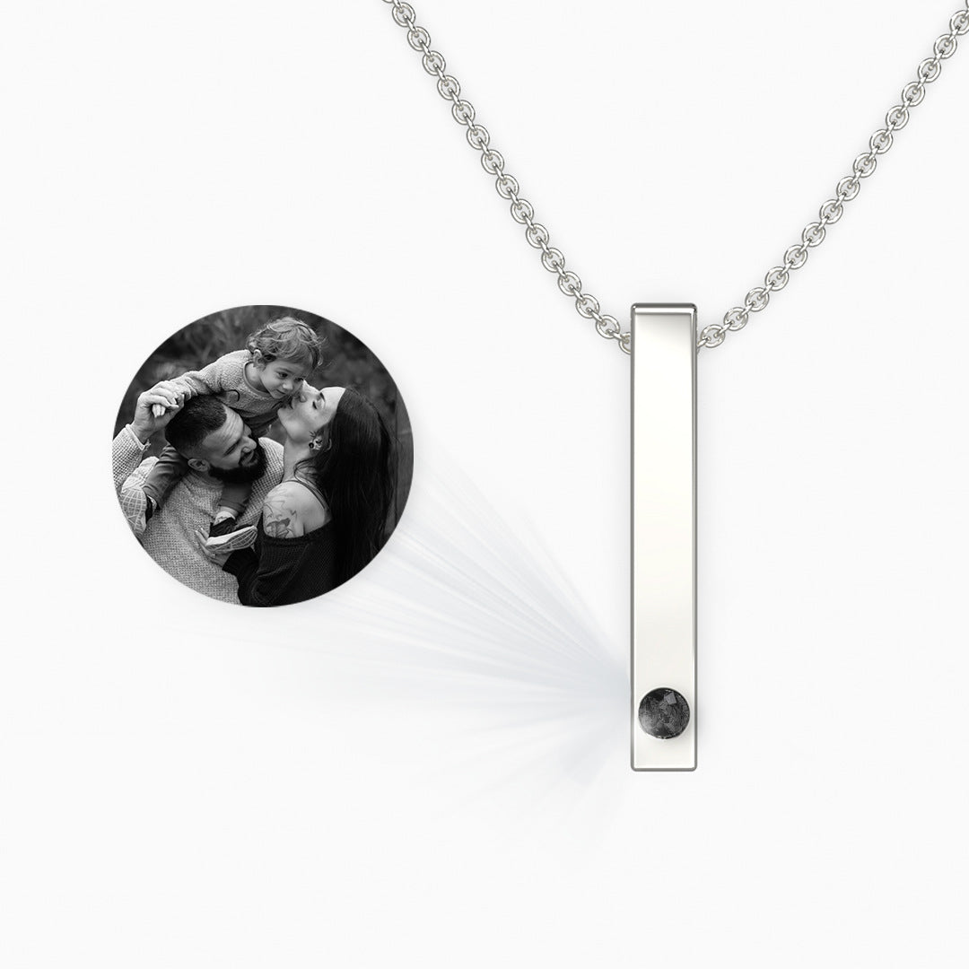 Personalized Photo Vertical Bar Pendant Projection Necklace - Premium men's necklace from Gift Me A Break - Just $31.40! Shop now at giftmeabreak