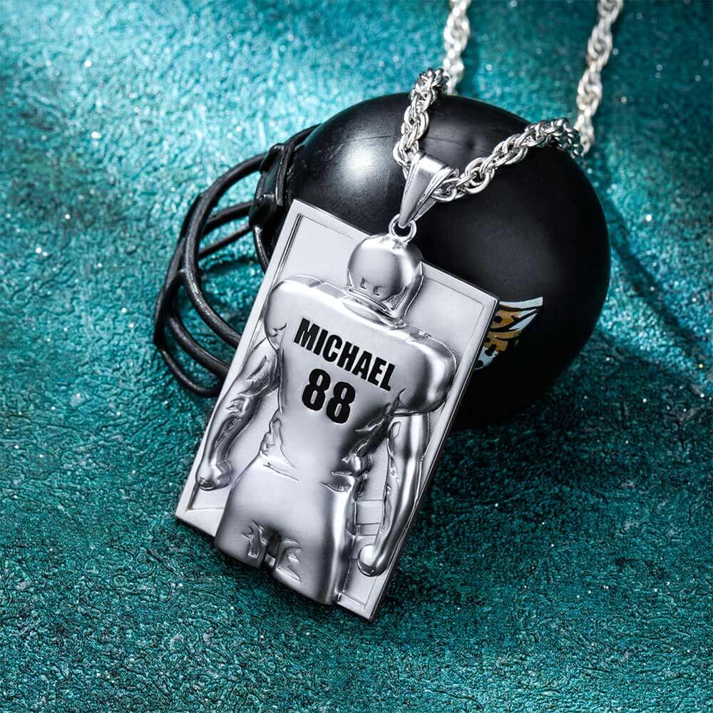 Men's Personalized Name and Number Football Necklace