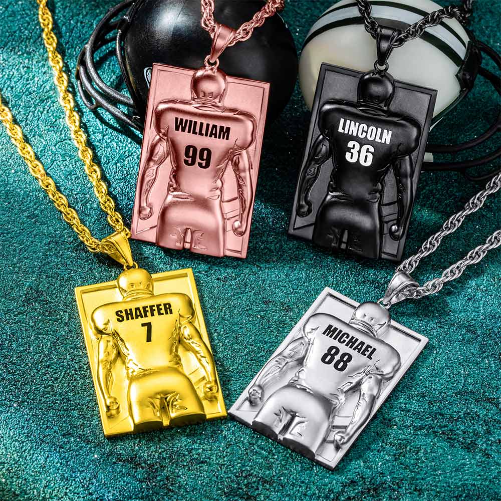 Men's Personalized Name and Number Football Necklace