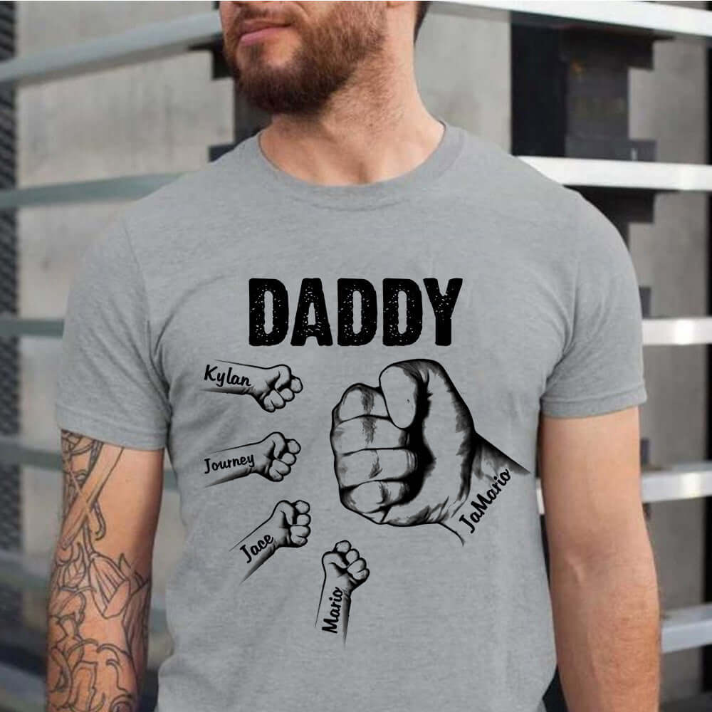 Men's Custom Dad/Grandpa Shirt with Children/Grand Children Fists Names