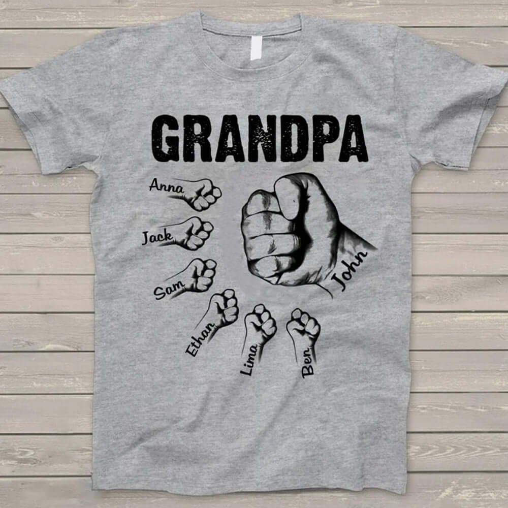 Men's Custom Dad/Grandpa Shirt with Children/Grand Children Fists Names