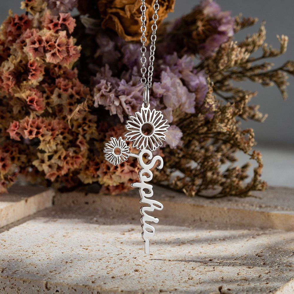 Personalized Stainless Steel Birth Flower Name Necklace - Premium necklace from ideaplus - Just $35.99! Shop now at giftmeabreak