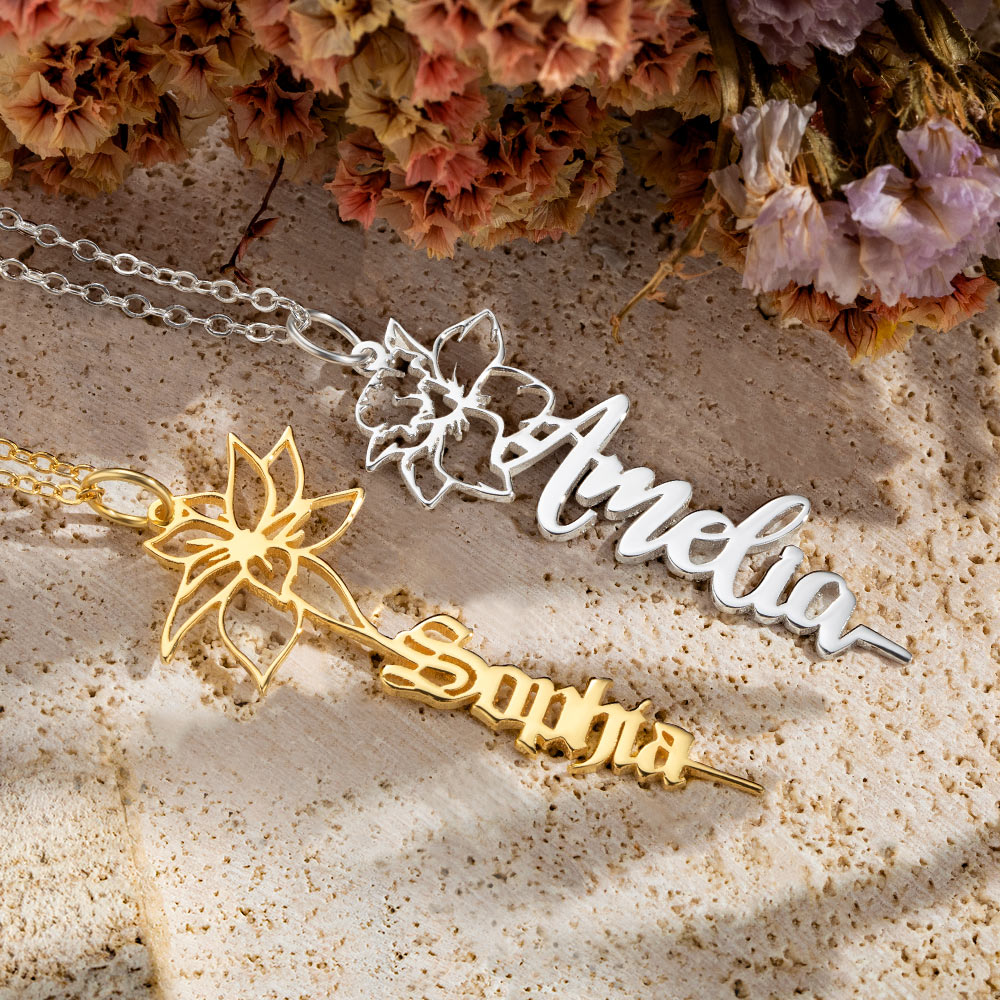 Personalized Stainless Steel Birth Flower Name Necklace - Premium necklace from ideaplus - Just $35.99! Shop now at giftmeabreak