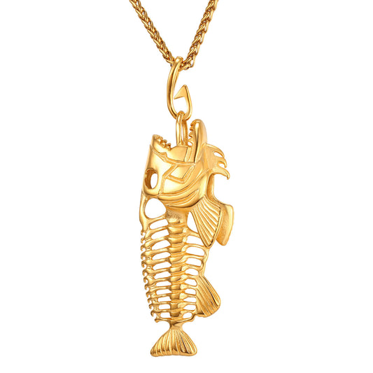 Men's Titanium Steel Fish Bone Pendant Necklace