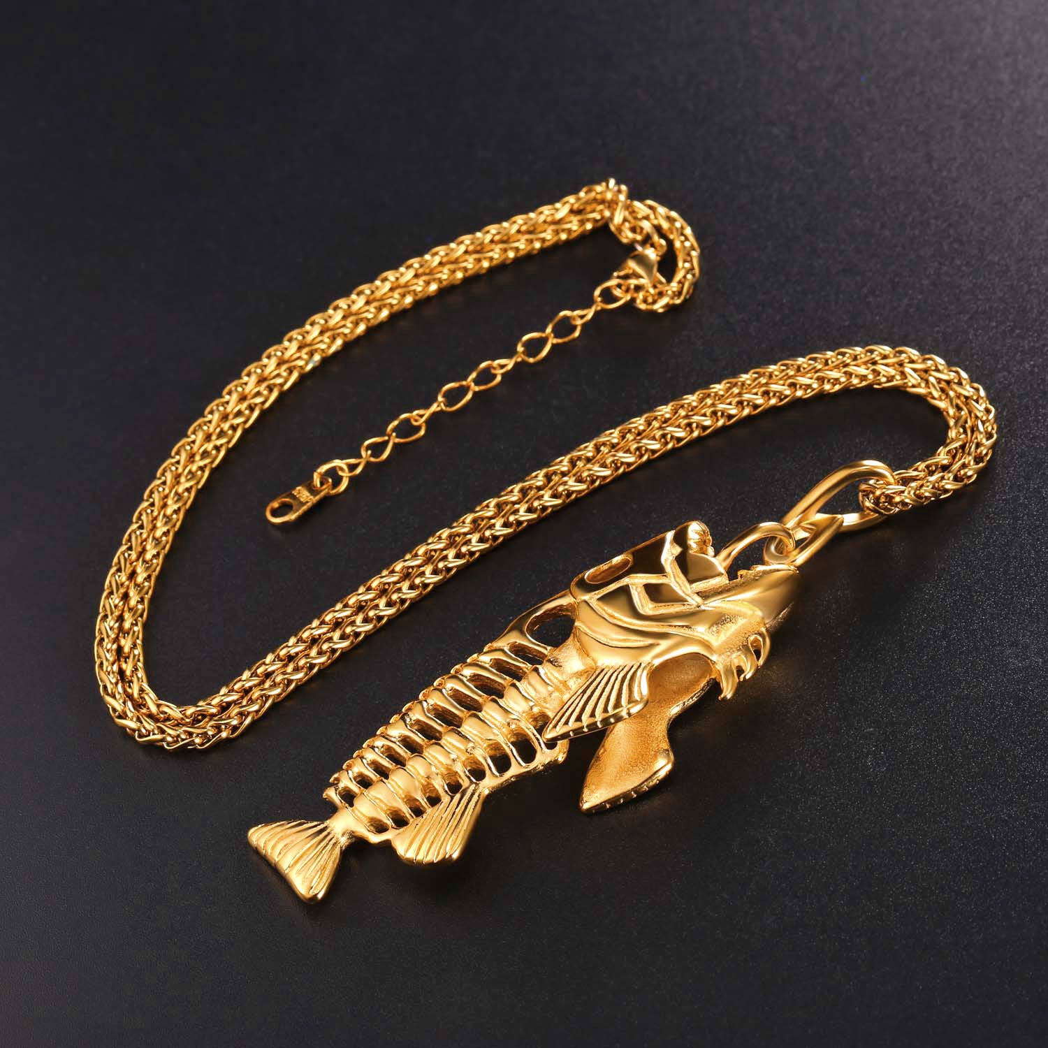 Men's Titanium Steel Fish Bone Pendant Necklace