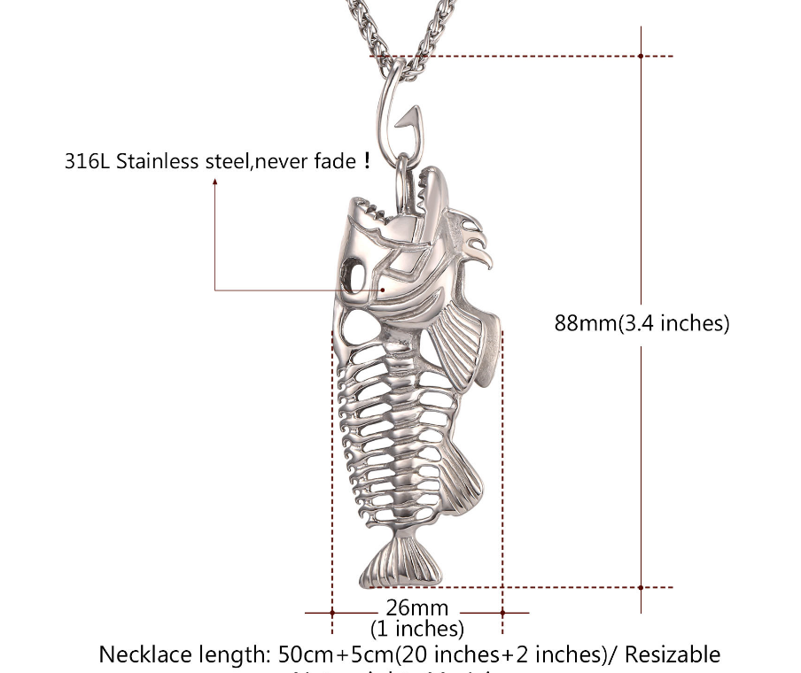 Men's Titanium Steel Fish Bone Pendant Necklace