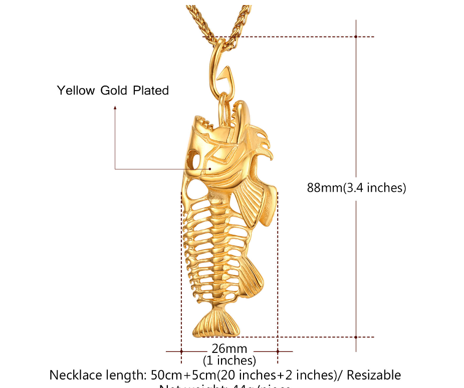 Men's Titanium Steel Fish Bone Pendant Necklace