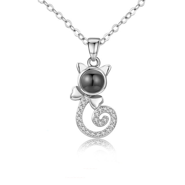 S925 Sterling Silver Personalized Cat Shaped Photo Projection Necklace - Premium necklace from Gift Me A Break - Just $32.99! Shop now at giftmeabreak
