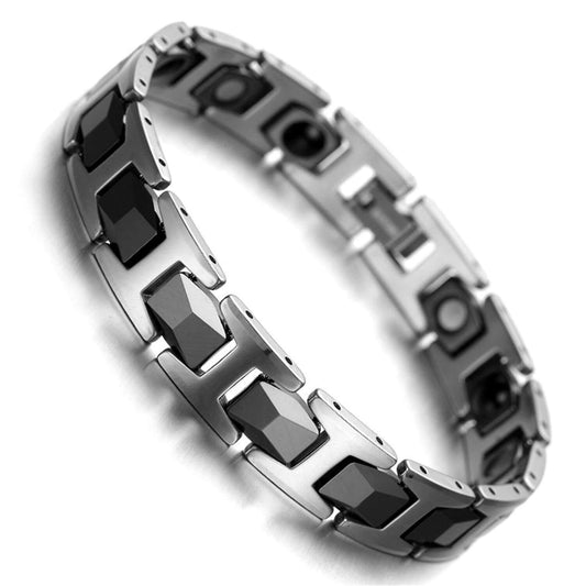 Men's Tungsten Carbide Steel Two-Toned Geometric Link Bracelet - Premium bracelet from Gift Me A Break - Just $39.99! Shop now at giftmeabreak