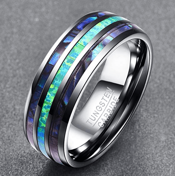Mens Sturdy Nun cad 8mm Tungsten Carbide Abalone Shell Ring
