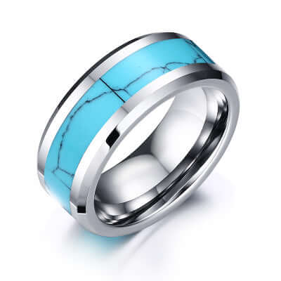 Mens Turquoise Tungsten Steel Ring