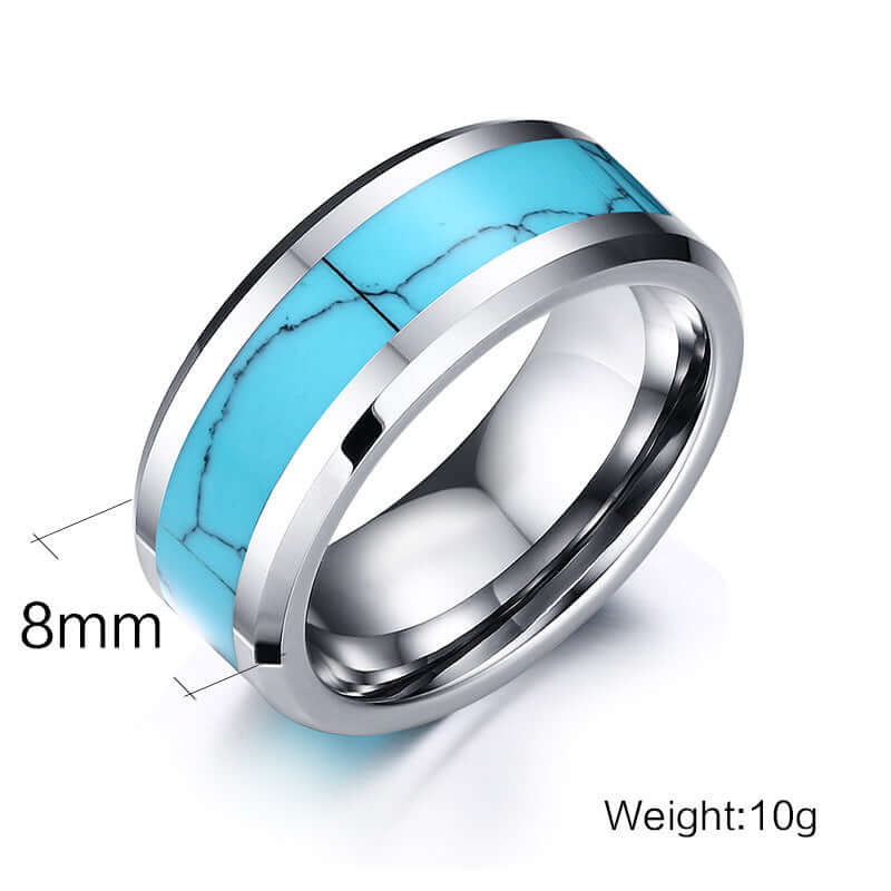Mens Turquoise Tungsten Steel Ring