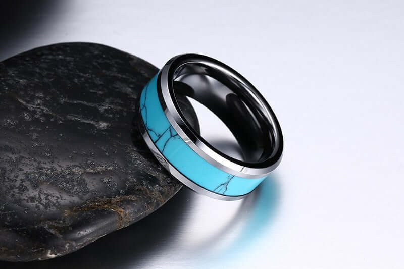 Mens Turquoise Tungsten Steel Ring