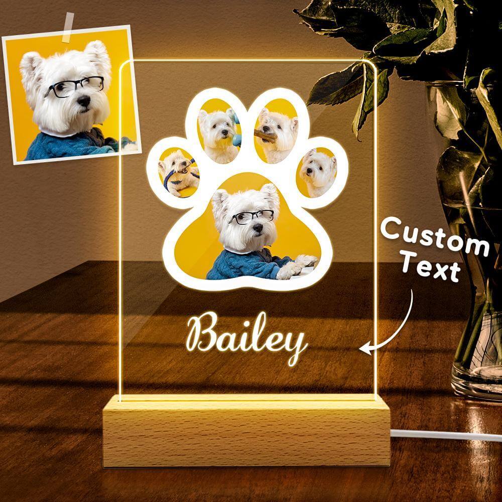 Personalized Custom Engraved Dog Paw Photo Night Light with Name
