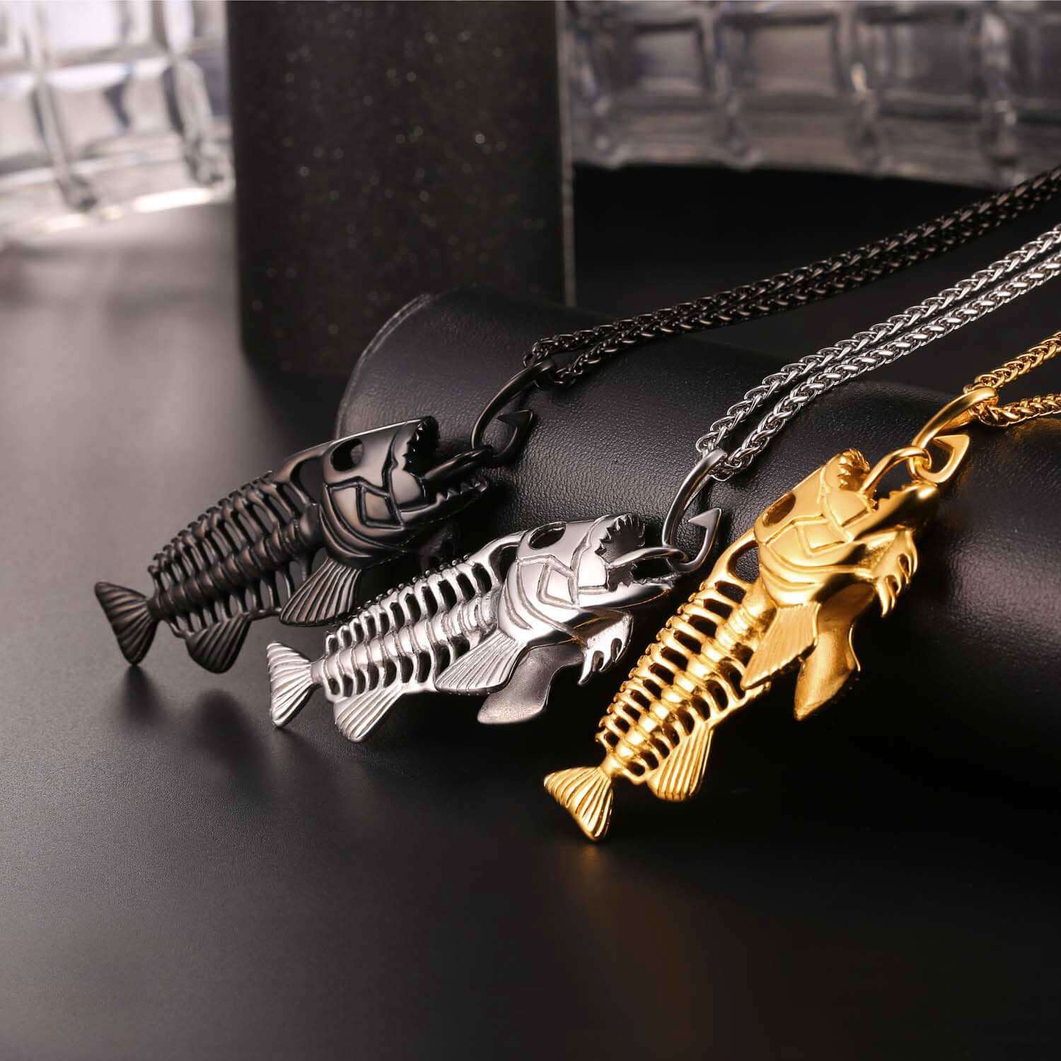 Men's Titanium Steel Fish Bone Pendant Necklace