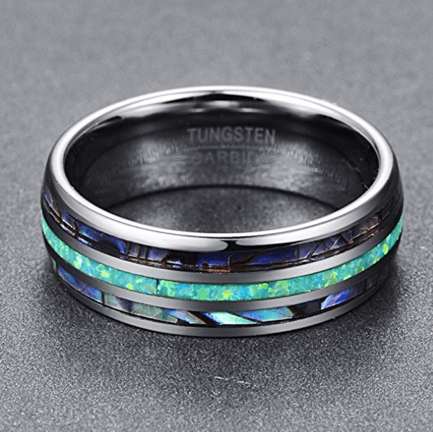 Mens Sturdy Nun cad 8mm Tungsten Carbide Abalone Shell Ring
