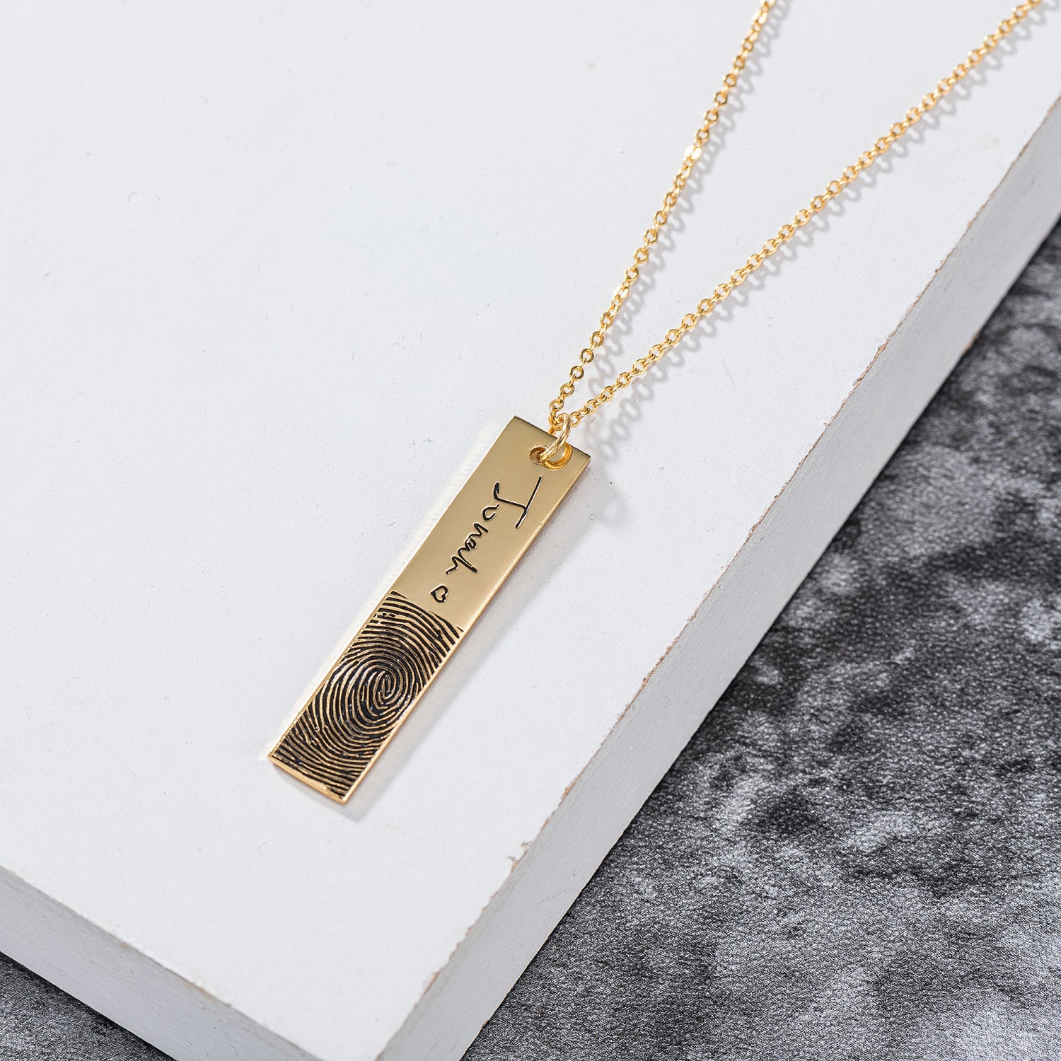 Rectangular Vertical Handwritten Signature Engraved Fingerprint Necklace - Premium necklace from Artshiney - Just $36.75! Shop now at giftmeabreak