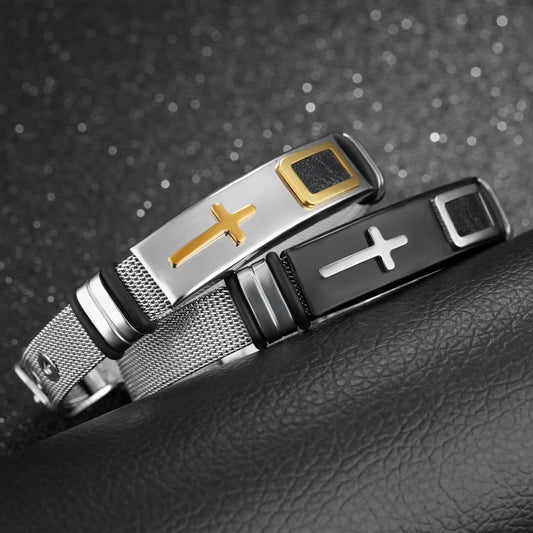 Men's Titanium Steel Mesh Geometric Cross Bracelet - Premium bracelet from Gift Me A Break - Just $30.99! Shop now at giftmeabreak