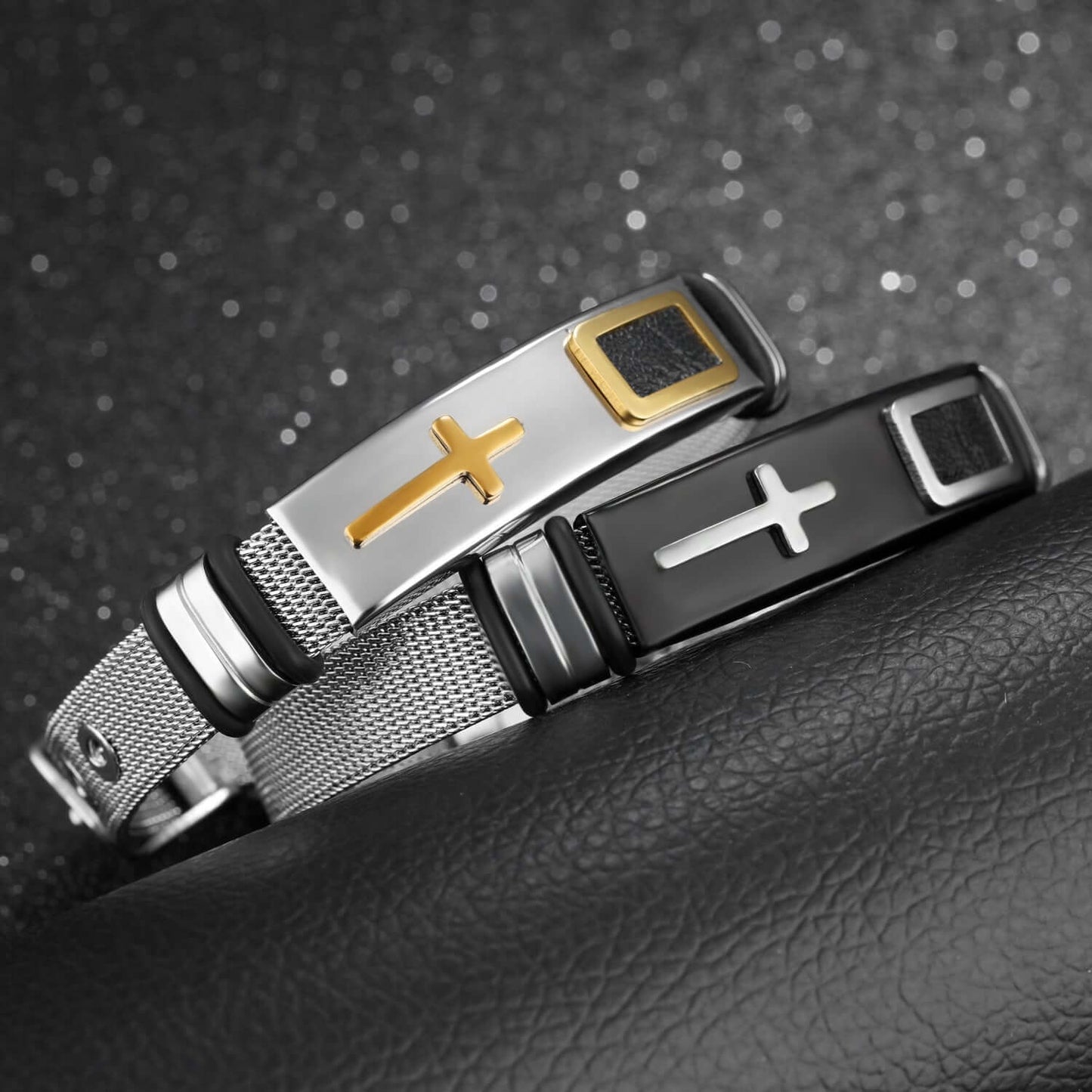Men's Titanium Steel Mesh Geometric Cross Bracelet
