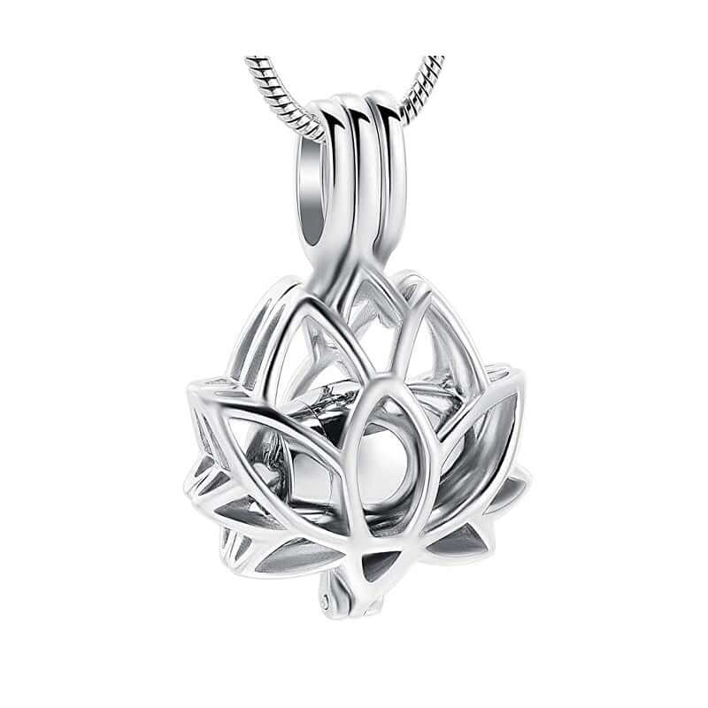 Mini Stainless Steel Lotus Flower Urn Cremation Necklace