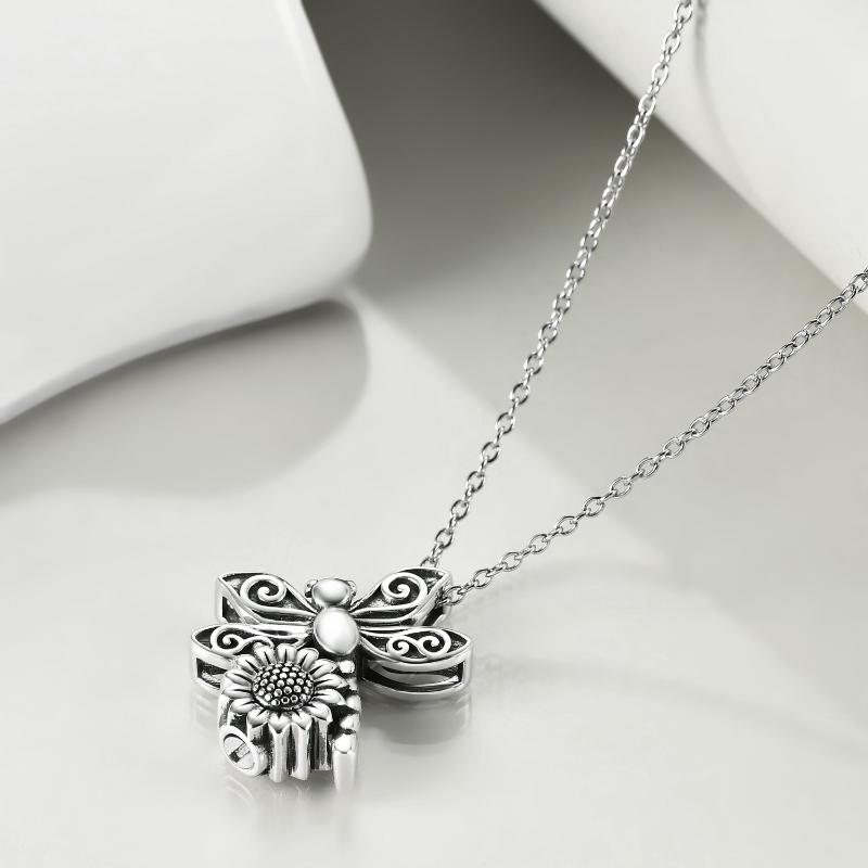 Sterling Silver Dragonfly Sunflower Cremation Urn Necklace - Premium necklace from Gift Me A Break - Just $60.99! Shop now at giftmeabreak