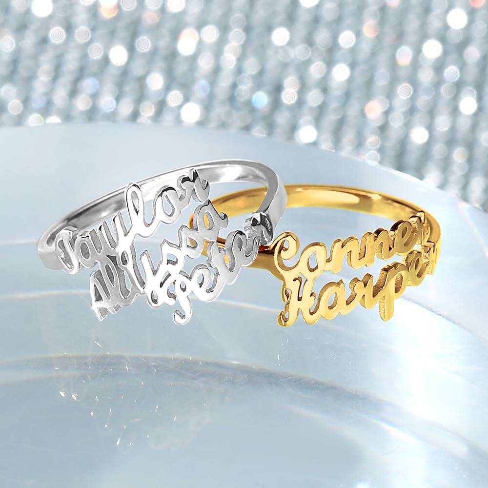 Personalized Custom Double Names Ring - 925 Sterling Silver
