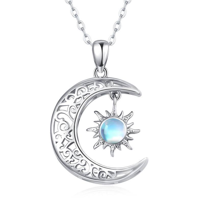 Sterling Silver Moon and Sun Moonstone Pendant Necklace - Premium women's necklace from Gift Me A Break - Just $47.99! Shop now at giftmeabreak