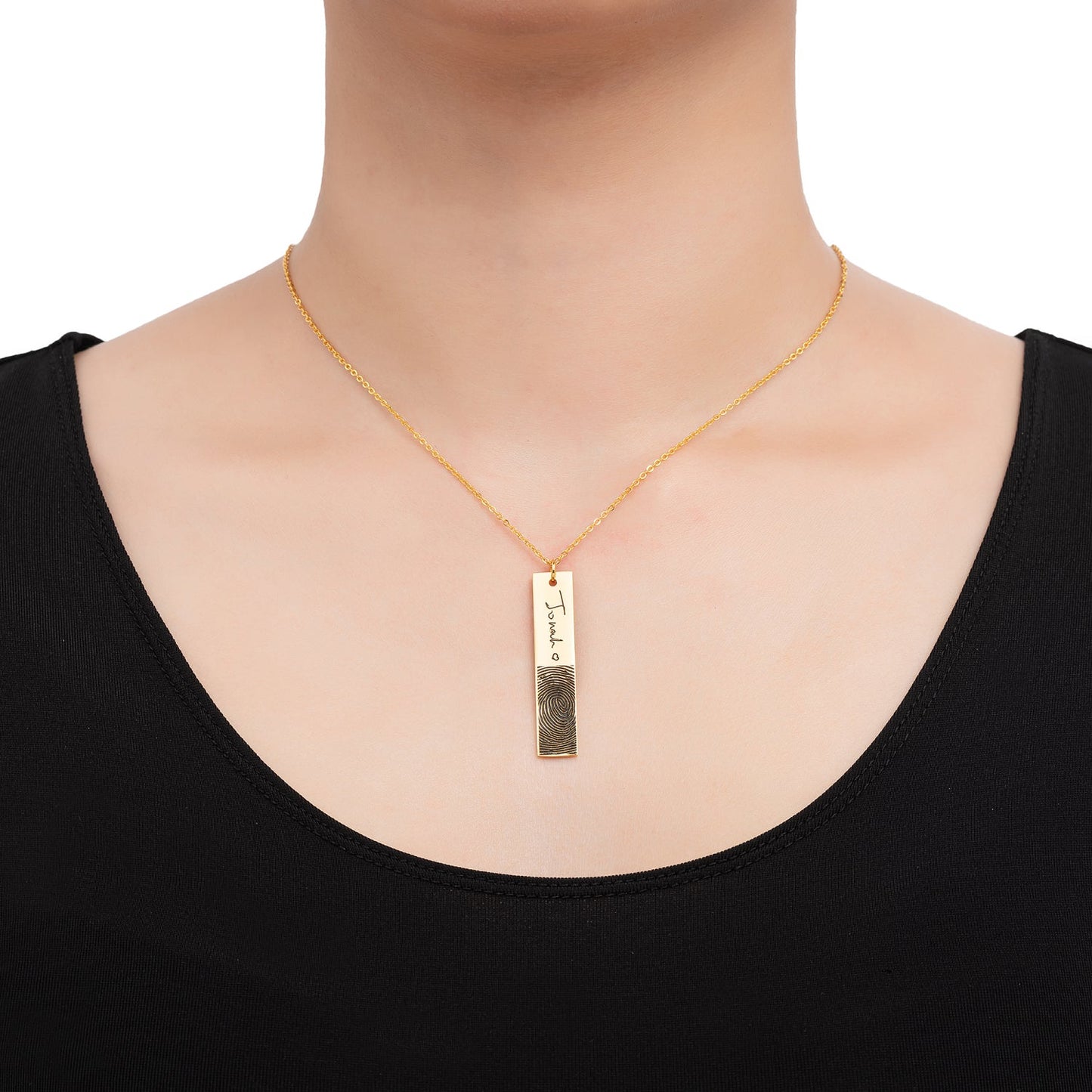 Rectangular Vertical Handwritten Signature Engraved Fingerprint Necklace - Premium necklace from Artshiney - Just $36.75! Shop now at giftmeabreak