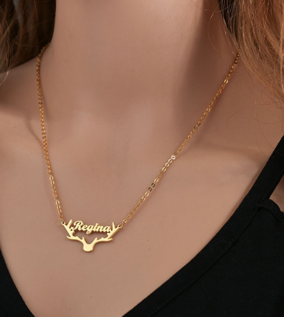 Personalized Stainless Steel Deer Antler Name Necklace - Premium necklace from Gift Me A Break - Just $22.99! Shop now at giftmeabreak