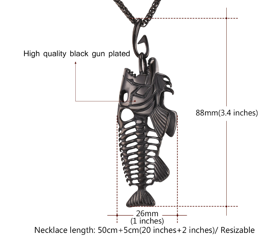 Men's Titanium Steel Fish Bone Pendant Necklace